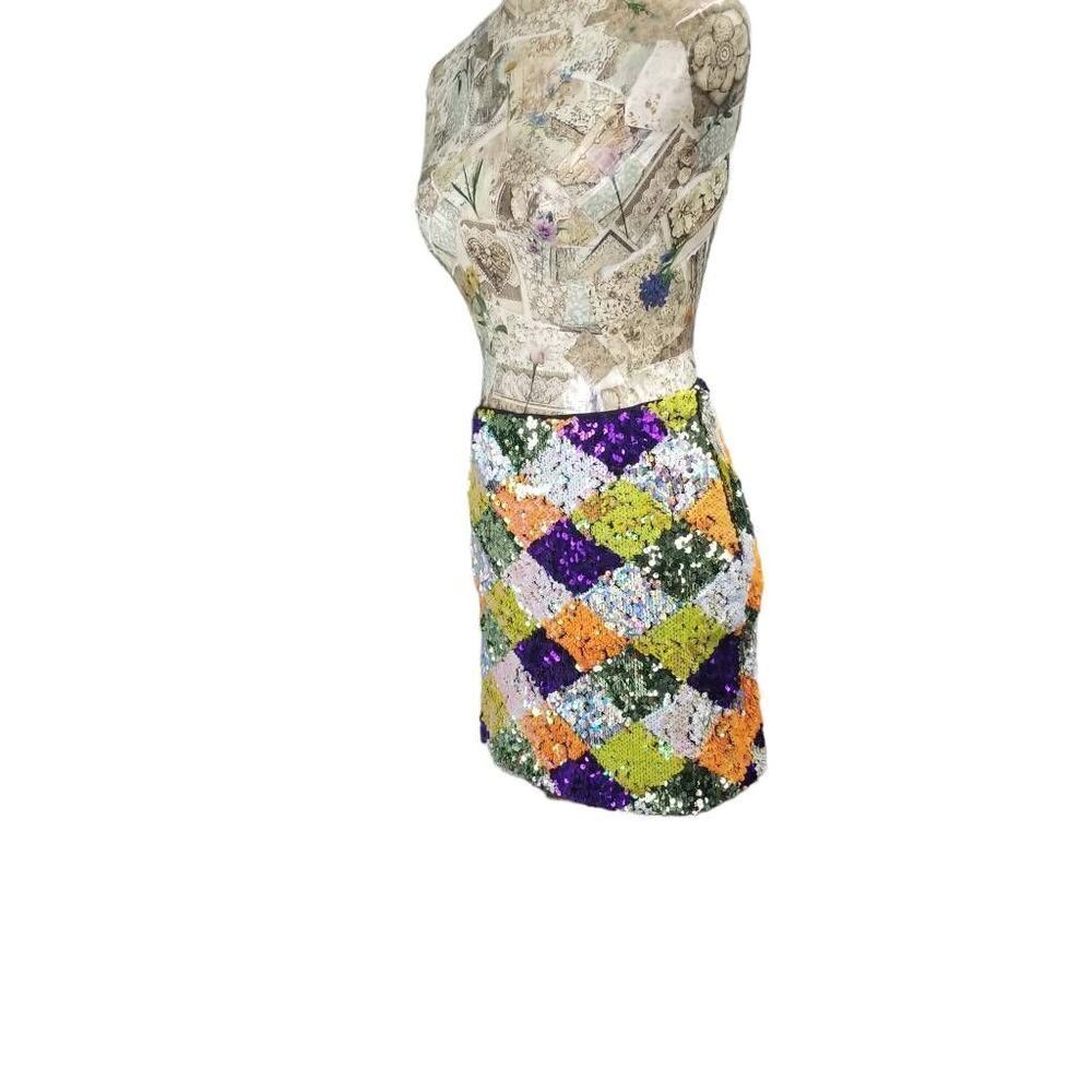 Multi Color Sequin Diamond Pattern Stretch Mini Skirt - Picture 6 of 10